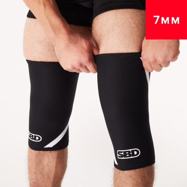 Genouillères SBD noir et blanc pour haltérophilie, powerlifting, streetlifting, strongman et crossfit