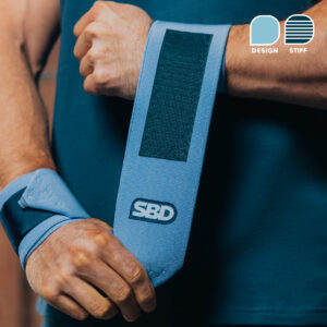 Bandes de poignets SBD bleu pour musculation, powerlifting, strongman, streetlifting et crossfit