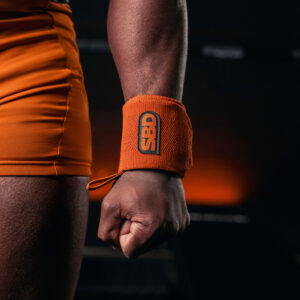 Bandes de poignets SBD orange pour musculation, powerlifting, strongman, streetlifting et crossfit