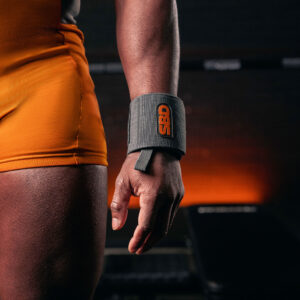 Bandes de poignets SBD gris et orange pour musculation, powerlifting, strongman, streetlifting et crossfit