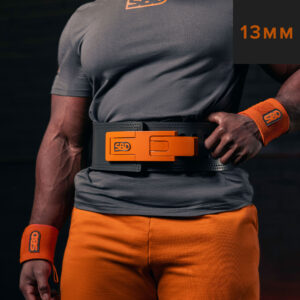 Ceinture de force SBD orange et gris en cuir pour crossfit, musculation, powerlifting, streetlifting et strongman