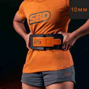 Ceinture de force SBD en gris et orange cuir pour crossfit, musculation, powerlifting, streetlifting et strongman