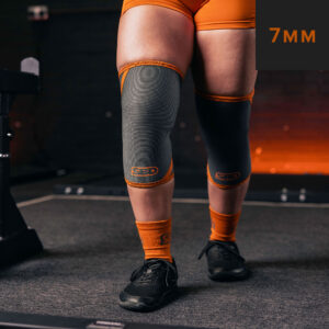 Genouillères de force SBD forge gris et orange pour haltérophilie, powerlifting, streetlifting, strongman et crossfit