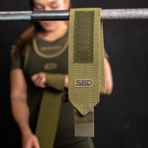 Bandes de poignets SBD kaki pour musculation, powerlifting, strongman, streetlifting et crossfit